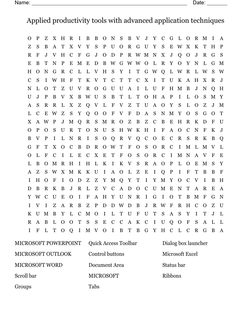 Applied Productivity Tools With Advanced Application Techniques Word Search WordMint