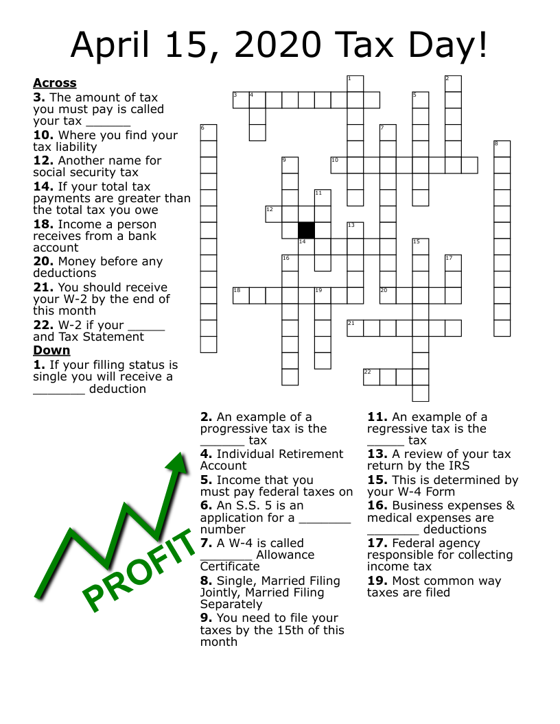 April 15 2020 Tax Day Crossword WordMint