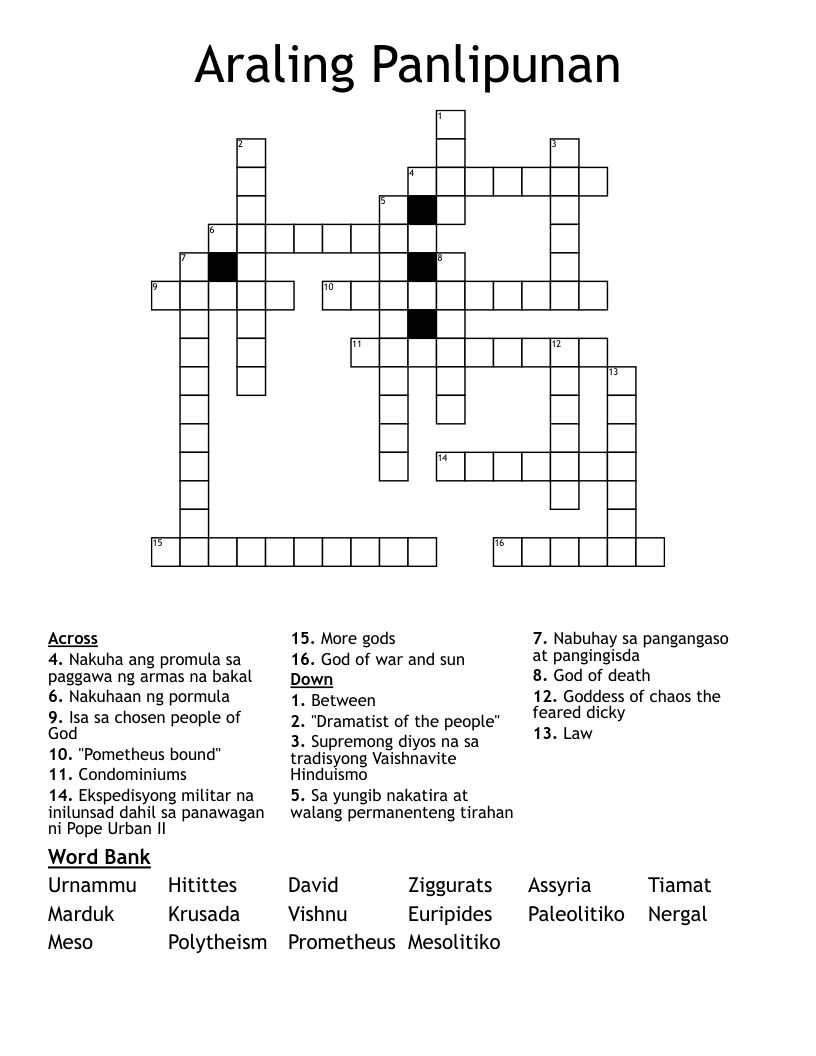 Araling Panlipunan Crossword WordMint
