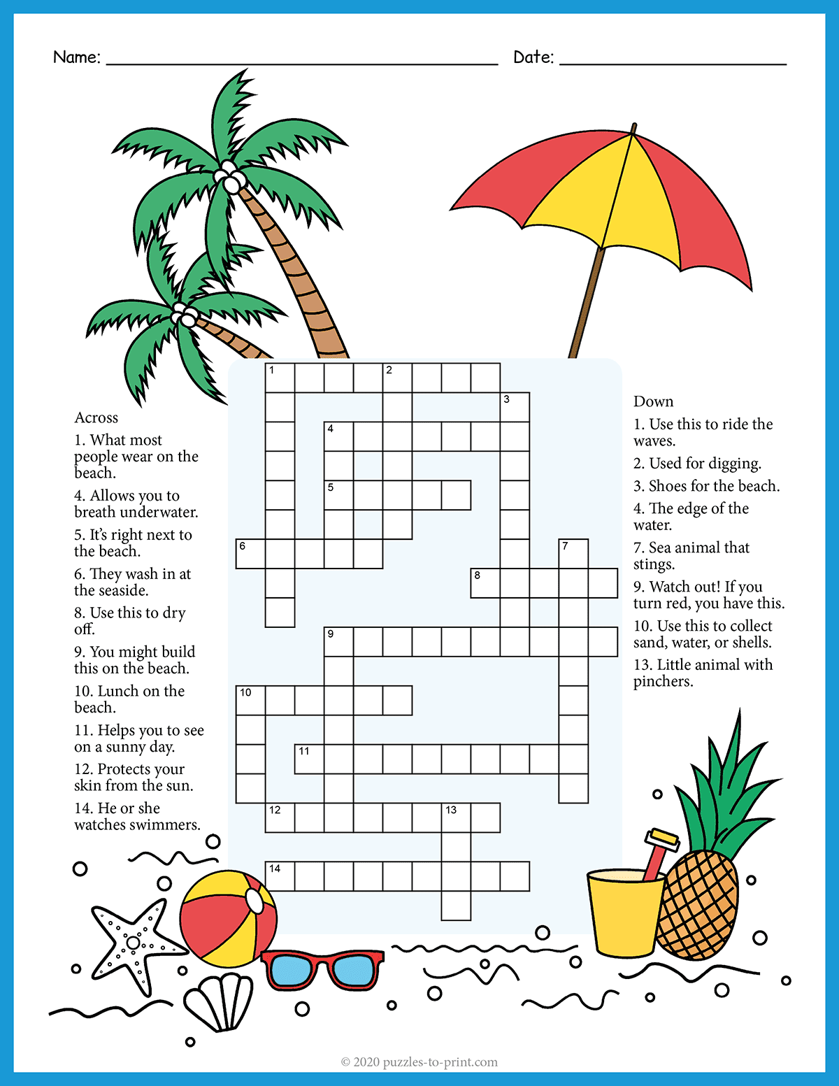 At The Beach Crossword At The Beach Crossword