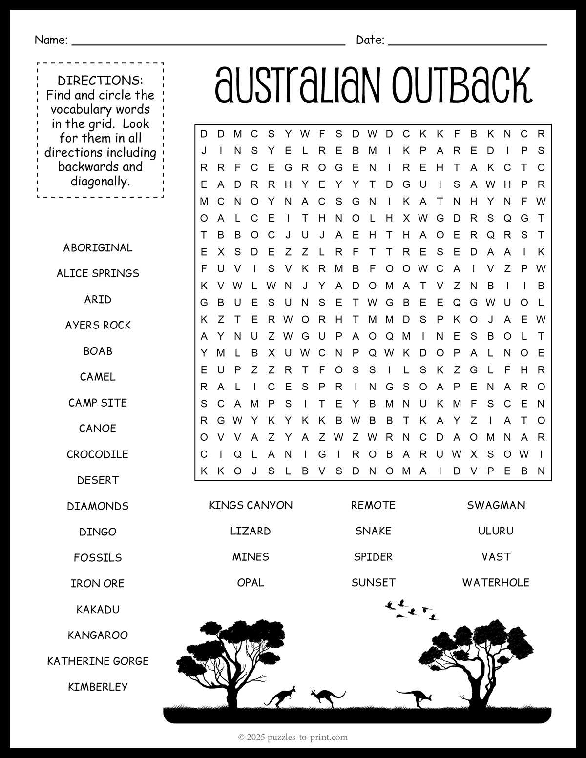 Australian Outback Word Search