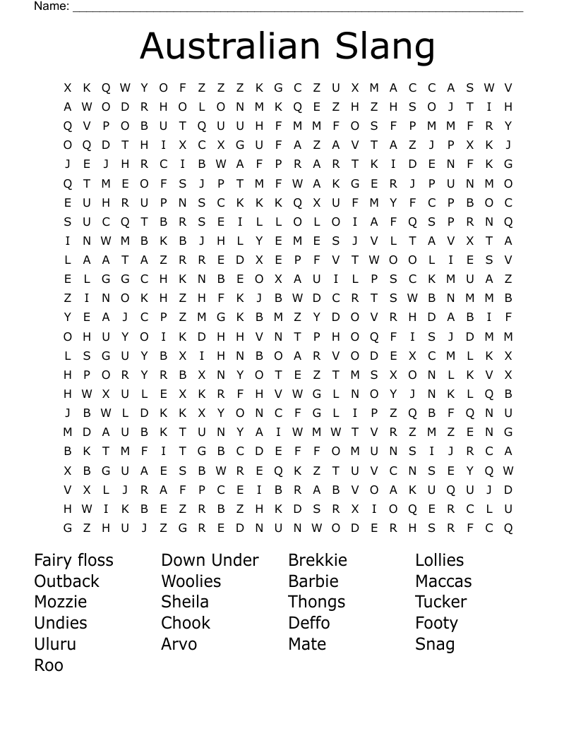 Australian Slang Word Search WordMint
