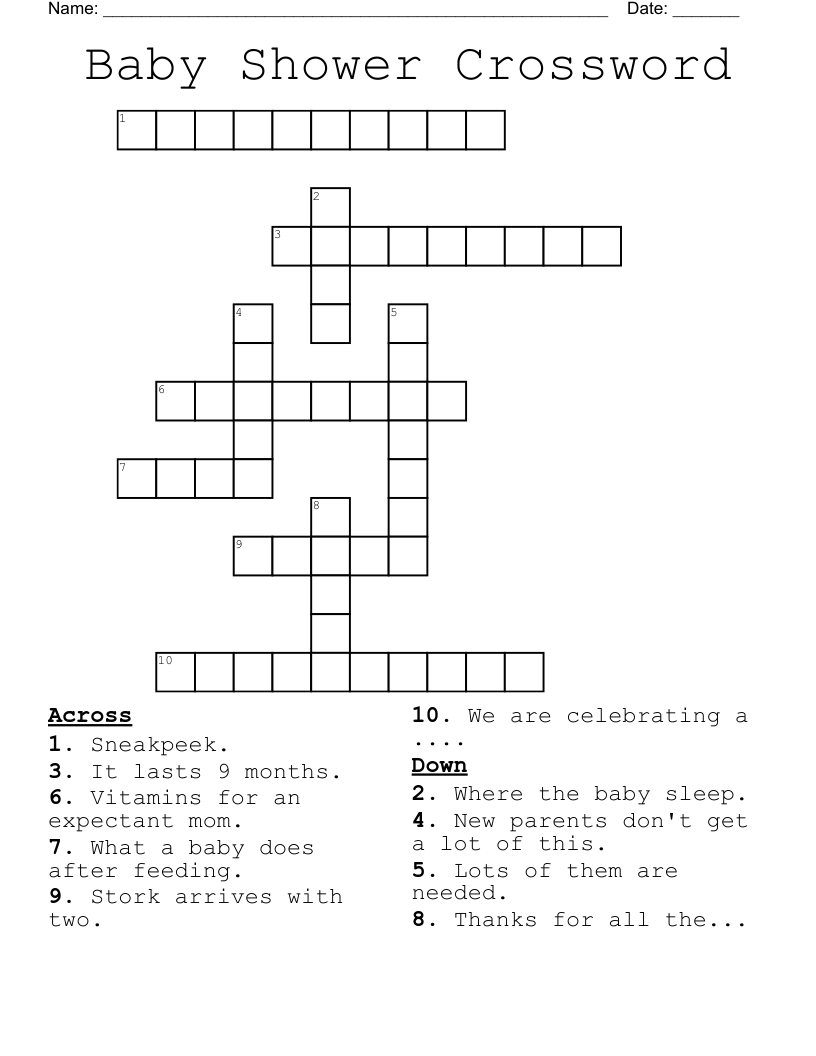 Baby Shower Crossword WordMint