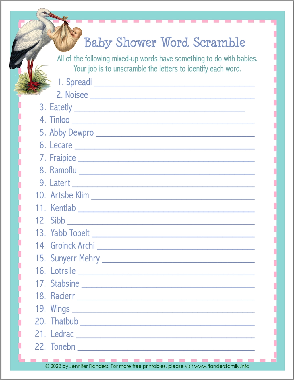Baby Shower Word Scramble Free Printable Flanders Family Home Life