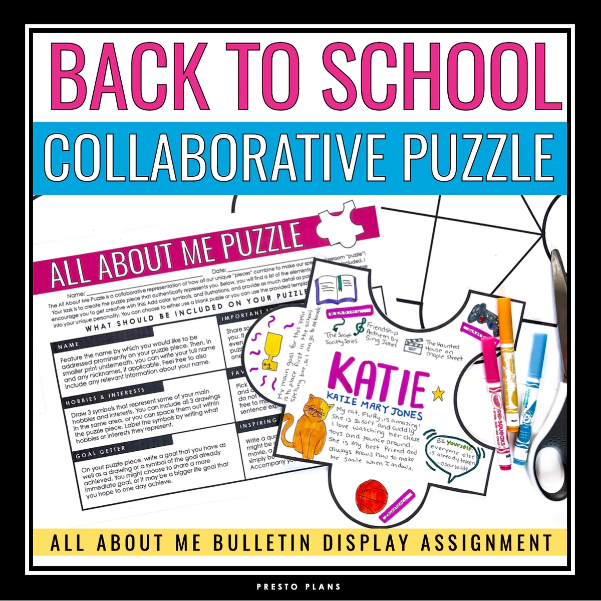 Back To School Collaborative Puzzle All About Me Activity Bulletin B Presto Plans