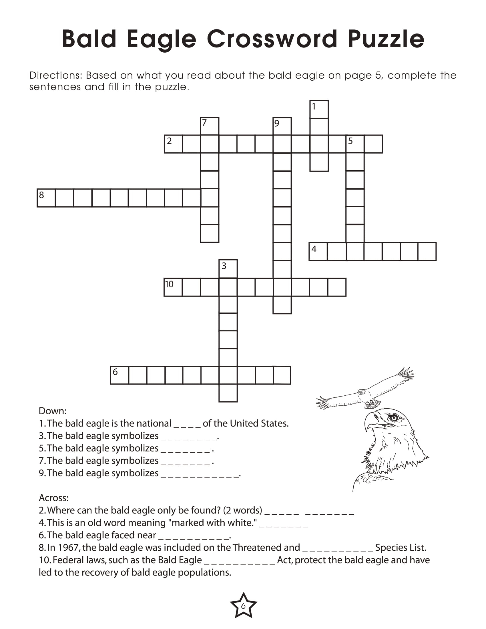 Bald Eagle Crossword Puzzle Free Printable Worksheets