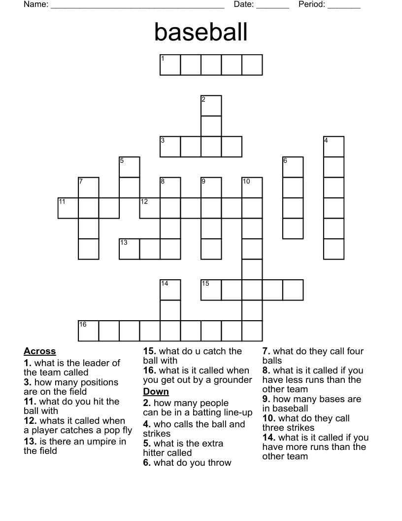 Baseball Crossword WordMint
