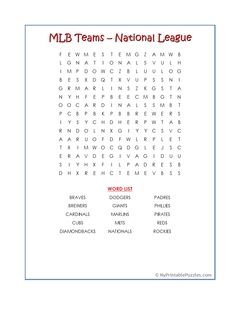 Baseball My Printable Puzzles