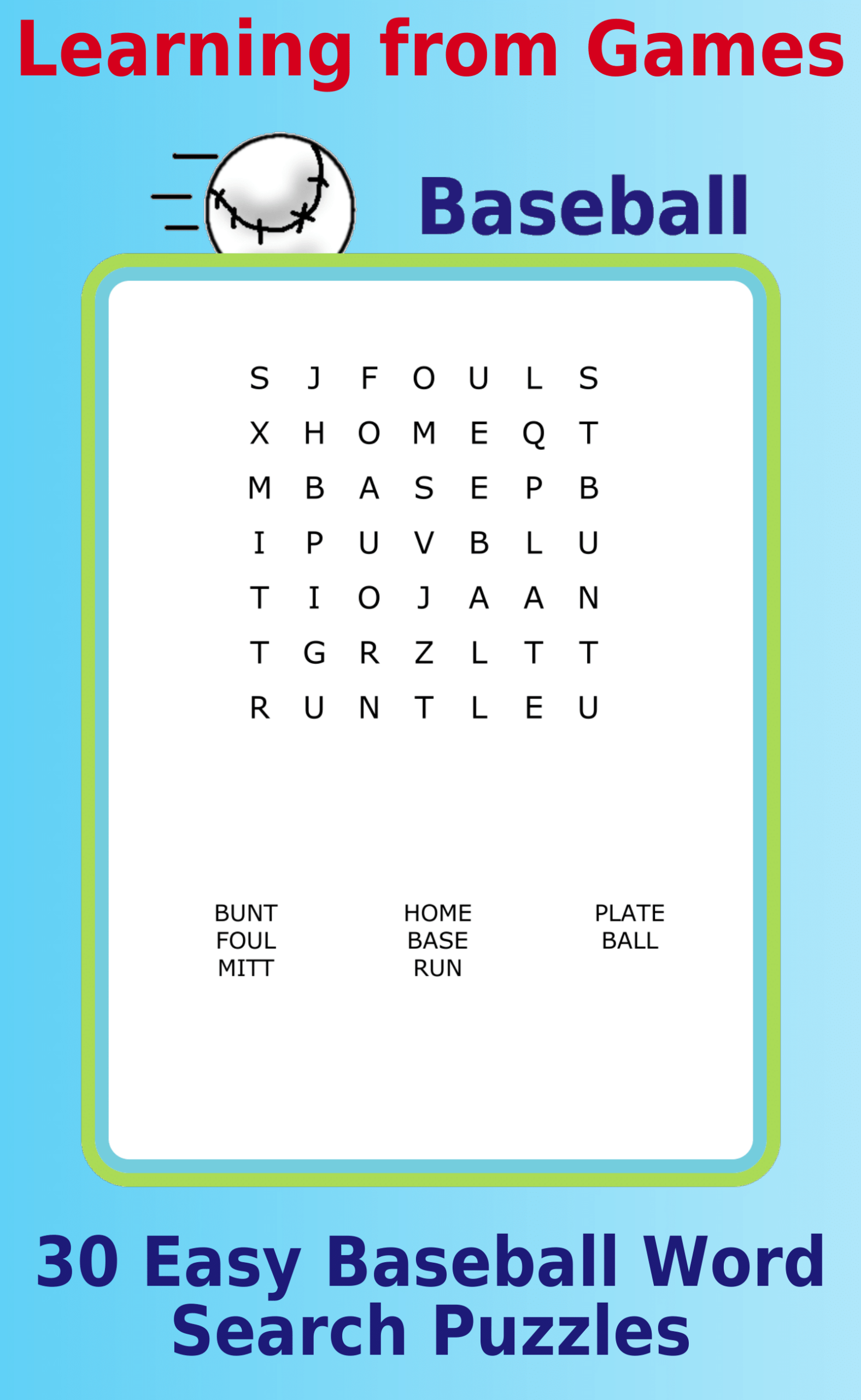 Baseball Word Search Easy PDF 