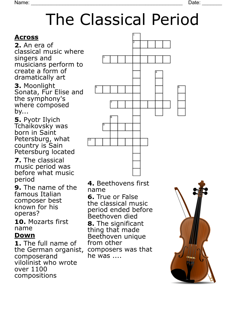 Beethoven Fun Facts Crossword WordMint