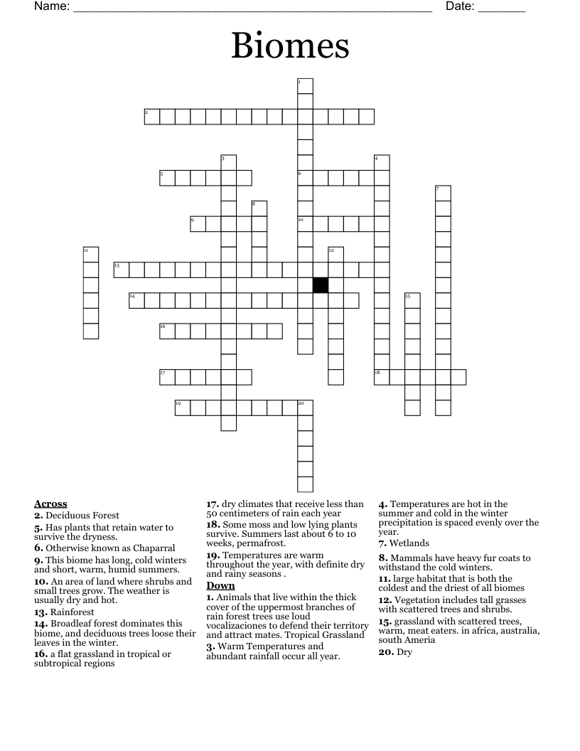 Biomes Crossword WordMint