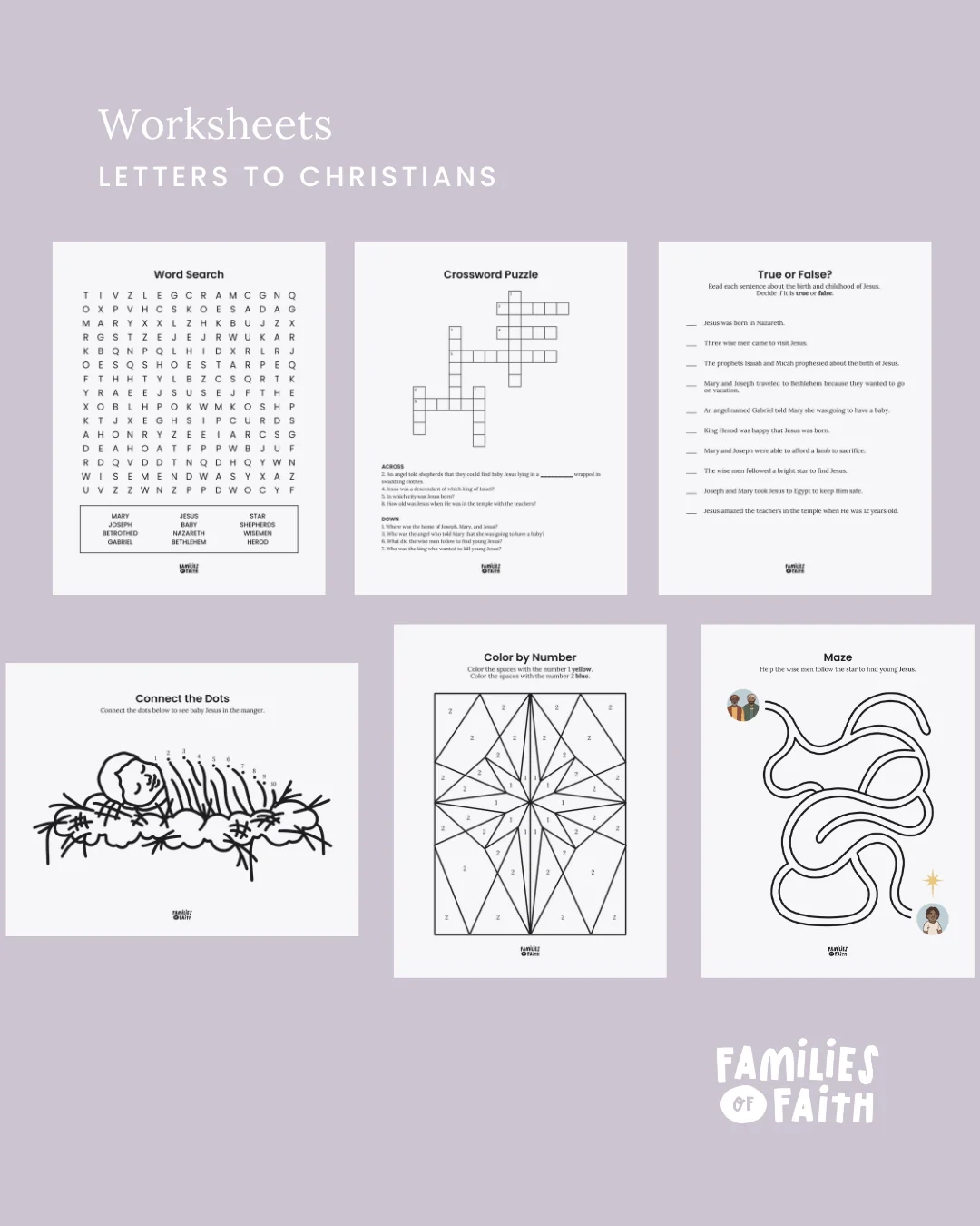 Birth Of Jesus Worksheets Families Of Faith