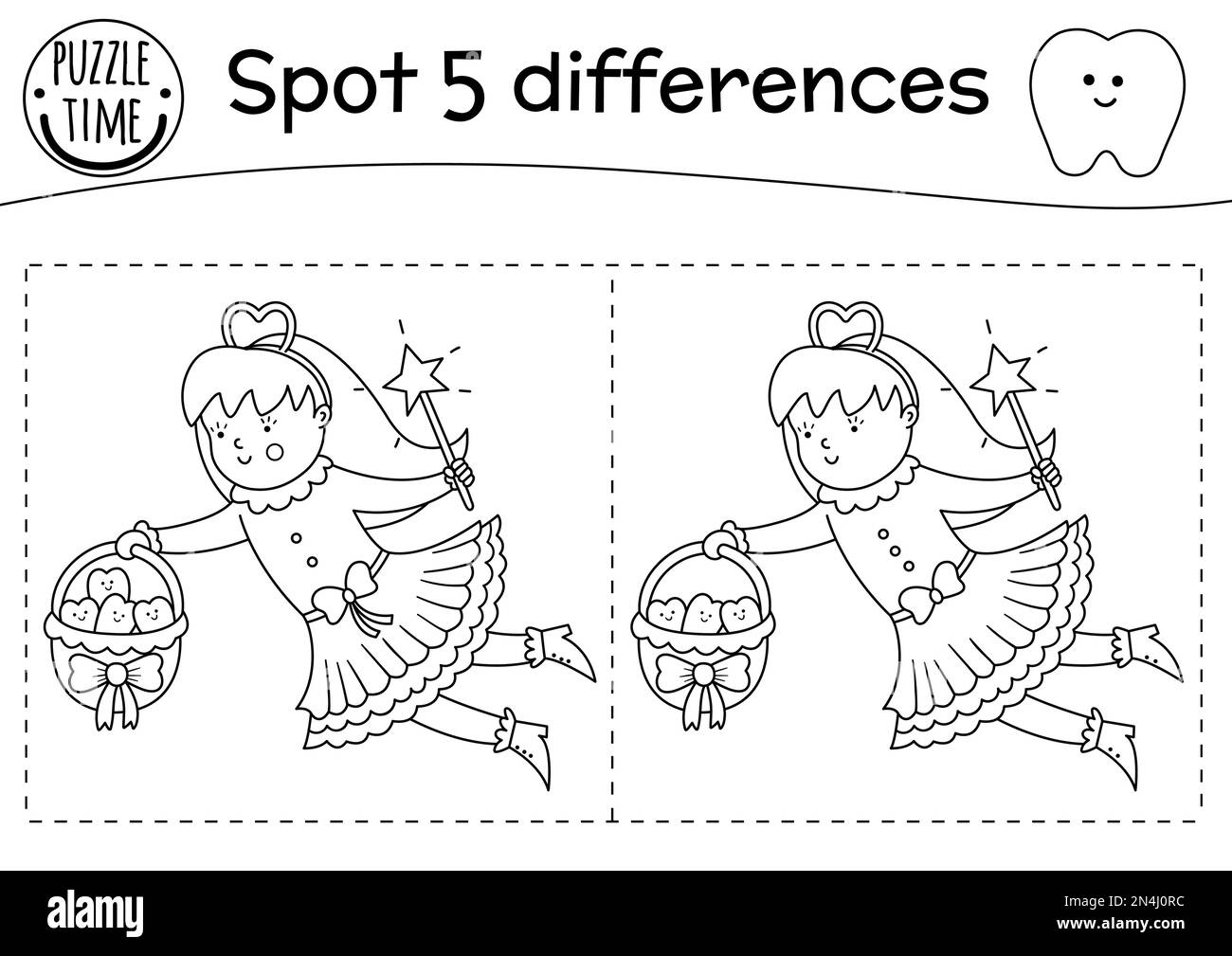 Black And White Dental Care Find Differences Game For Children Mouth Hygiene Outline Preschool Activity With Cute Tooth Fairy Tooth Loss Puzzle Or C Stock Vector Image Art Alamy