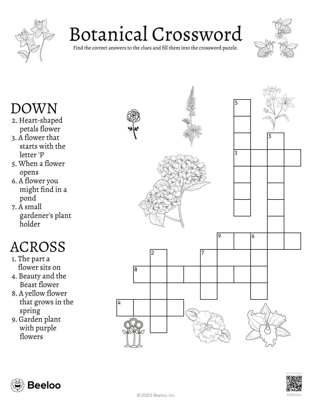 Botanical Crossword Beeloo Printable Crafts And Activities For Kids