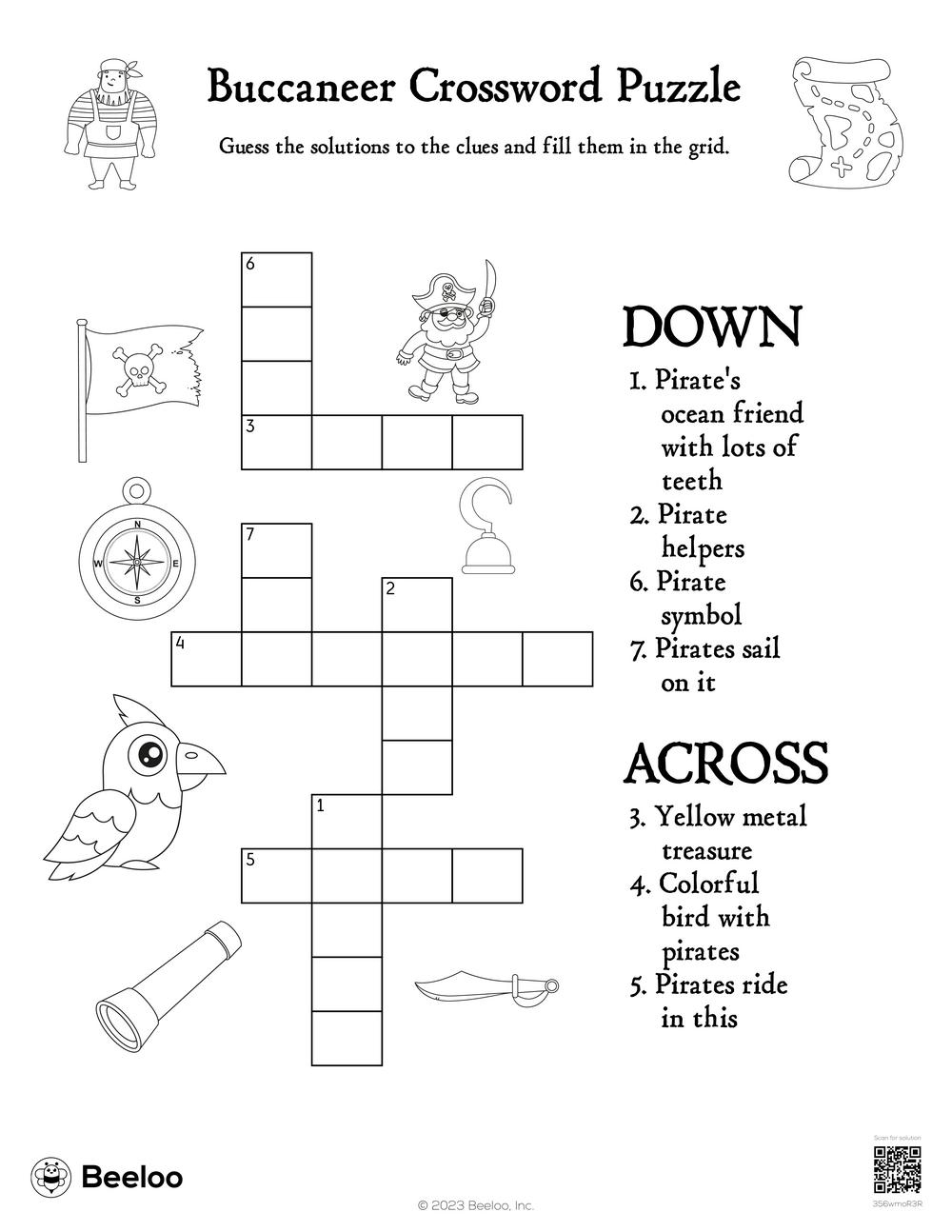 Buccaneer Crossword Puzzle Beeloo Printable Crafts And Activities For Kids