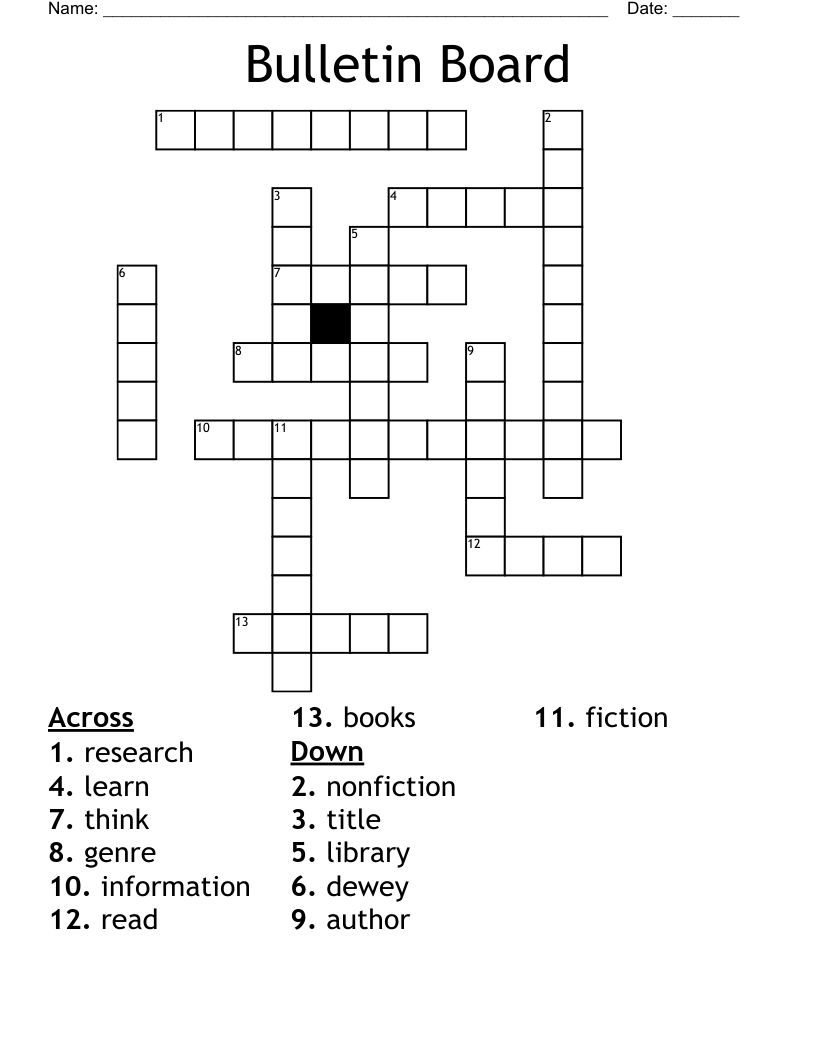Bulletin Board Crossword WordMint