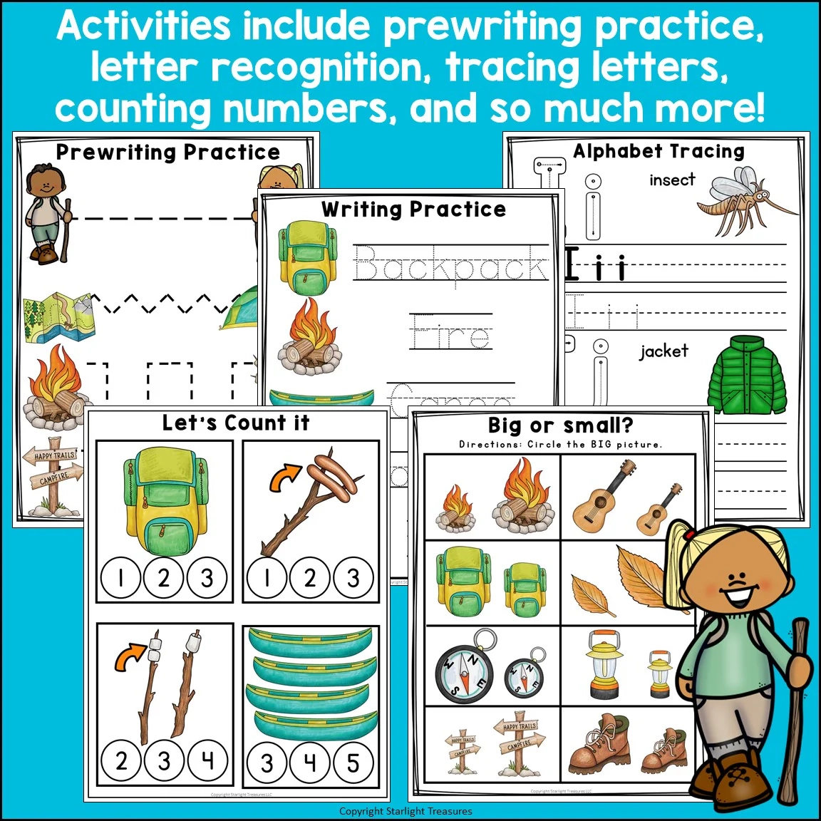 Camping Pre K Kindergarten Worksheets For Early Readers Summer Camp Starlight Treasures LLC