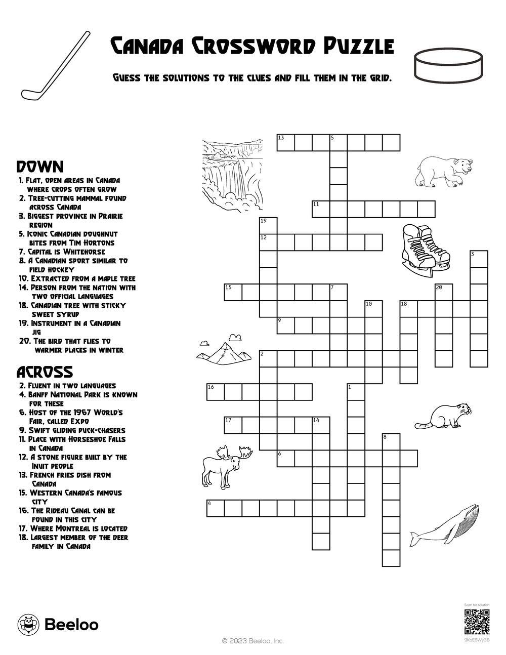 Canada Crossword Puzzle Beeloo Printable Crafts And Activities For Kids