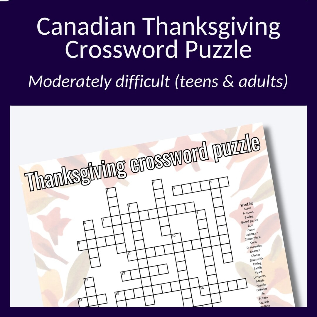 Canadian Thanksgiving Crossword Puzzle Vocabulary Spelling digital Download Etsy