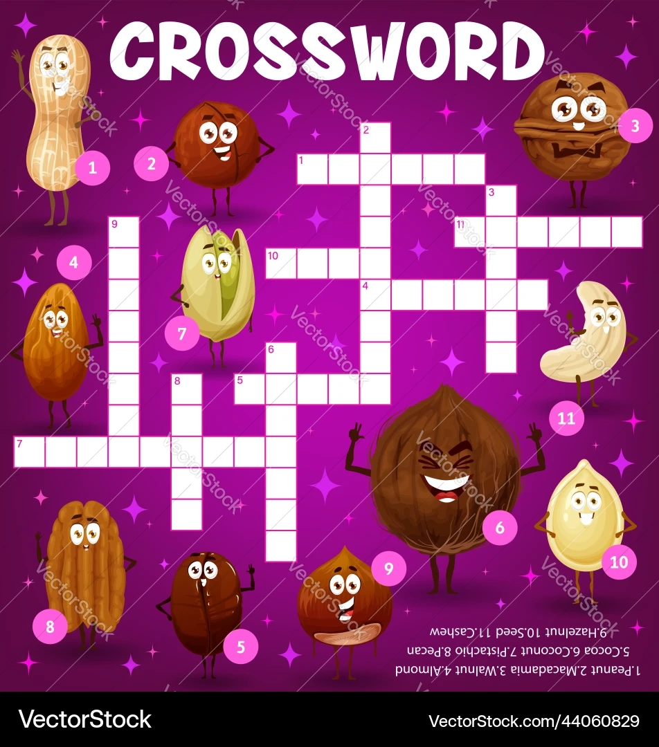 Cartoon Nut Characters Crossword Puzzle Game Grid Royalty Free Vector VectorStock
