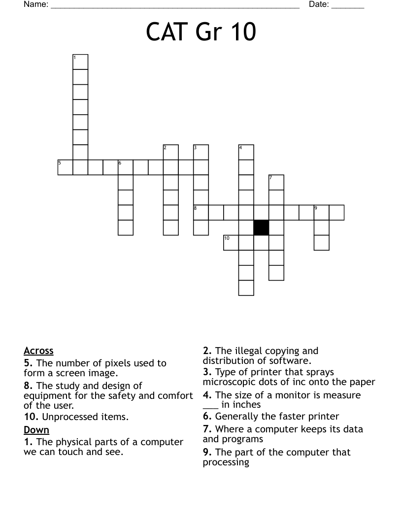 CAT Gr 10 Crossword WordMint CAT Gr 10 Crossword WordMint