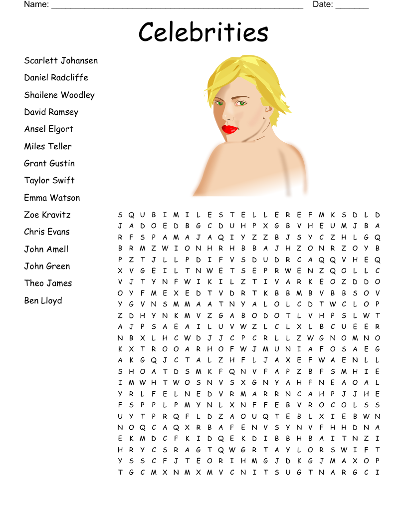 Celebrities Word Search WordMint