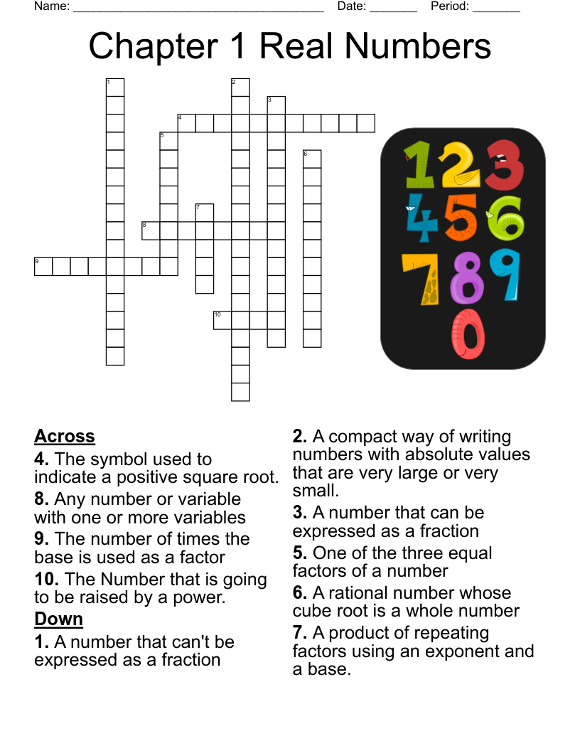 Chapter 1 Real Numbers Crossword WordMint Chapter 1 Real Numbers Crossword WordMint