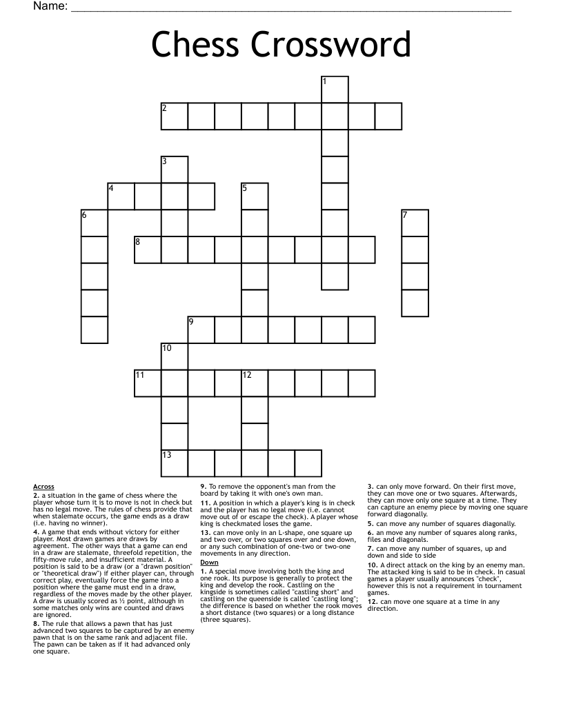 Chess Crossword WordMint Chess Crossword WordMint