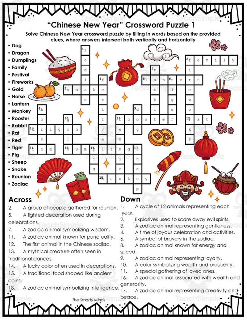 Chinese New Year Crossword Puzzles ANSWERS By Teach Simple