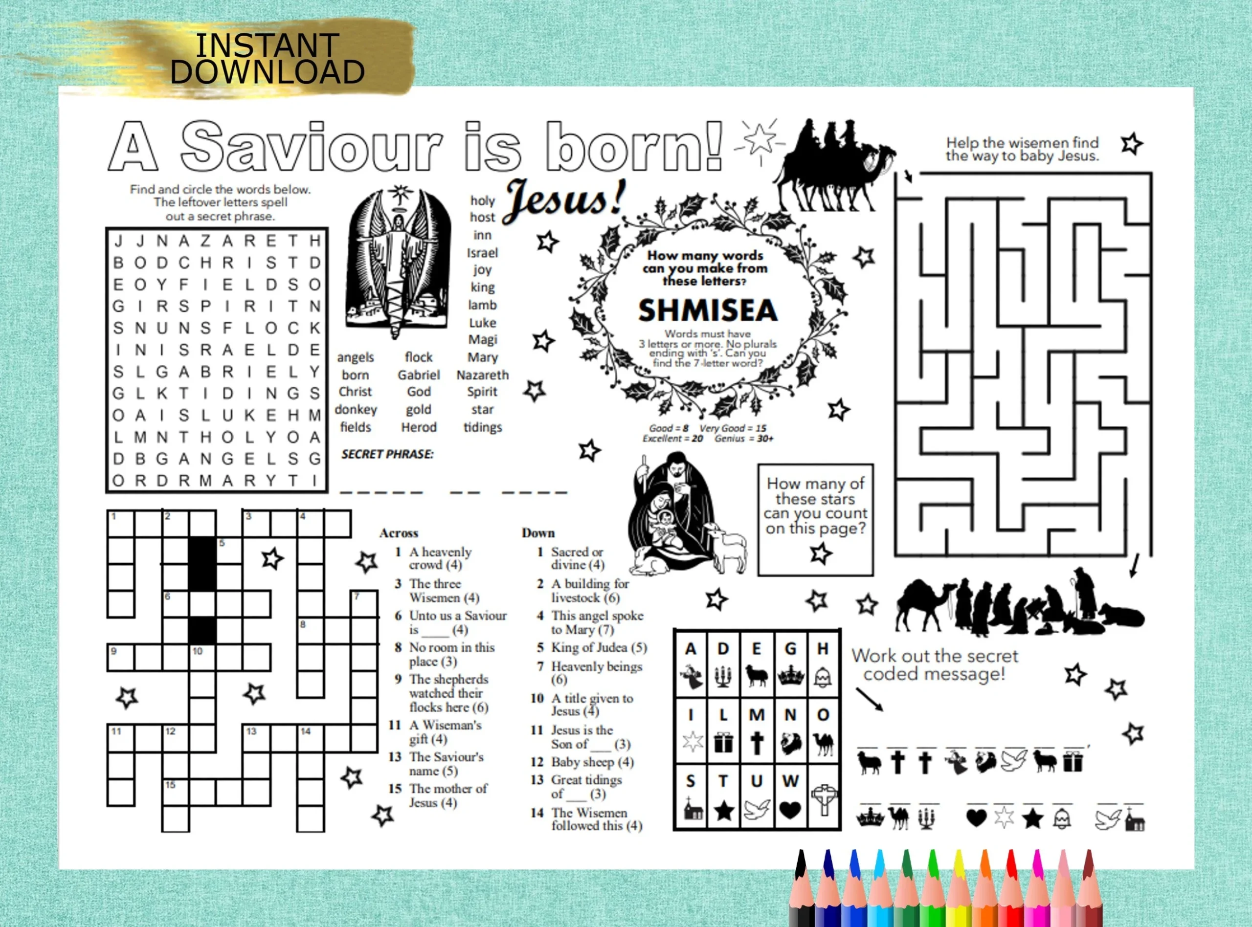 Christmas Nativity Puzzle Placemat Kids Activity Sheet PDF Digital Download Etsy