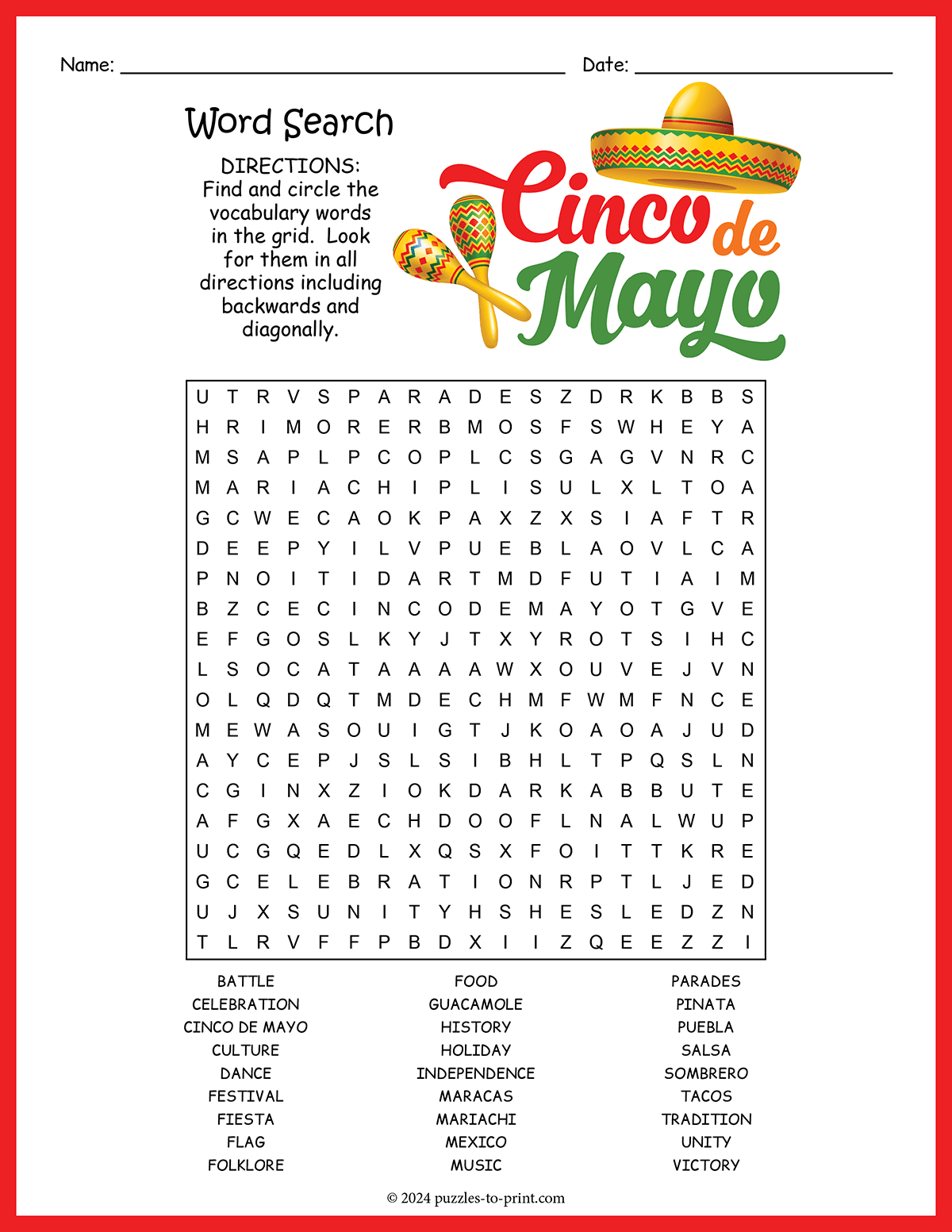 Cinco De Mayo Word Search