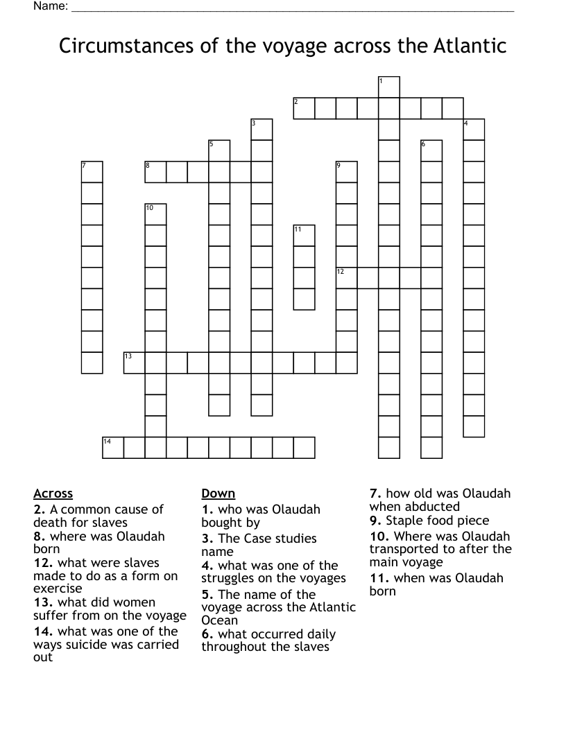Circumstances Of The Voyage Across The Atlantic Crossword WordMint