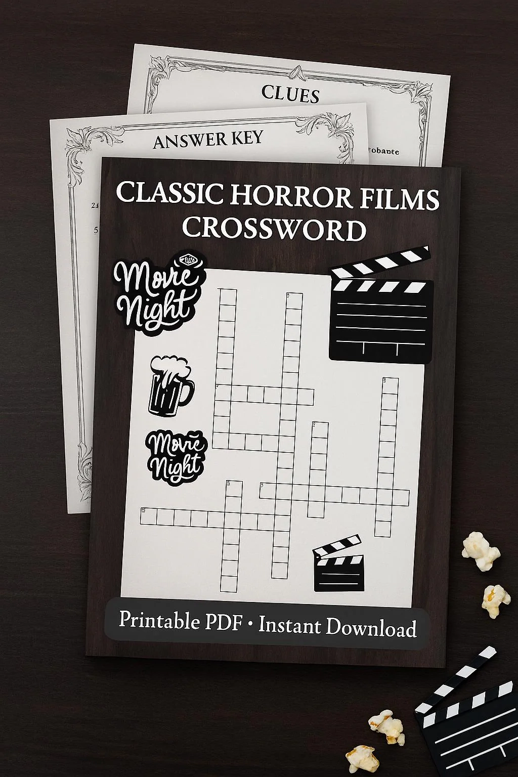 Classic Horror Films Crossword Puzzle Printable Vintage Monster Movie Trivia Game Halloween And Mystery Party PDF Download Etsy Israel