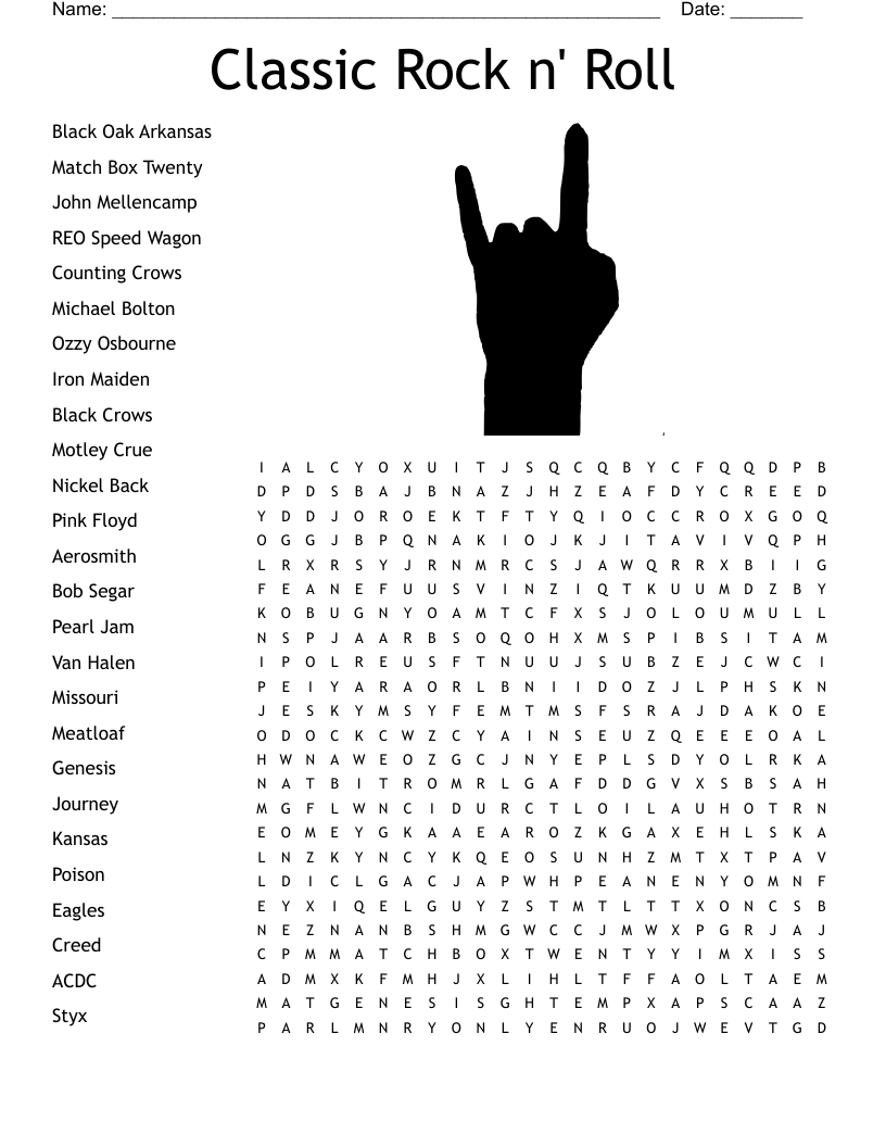 Classic Rock N Roll Word Search WordMint