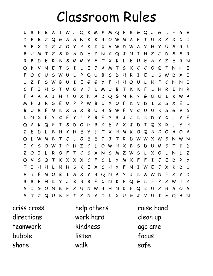 Classroom Rules Word Search WordMint