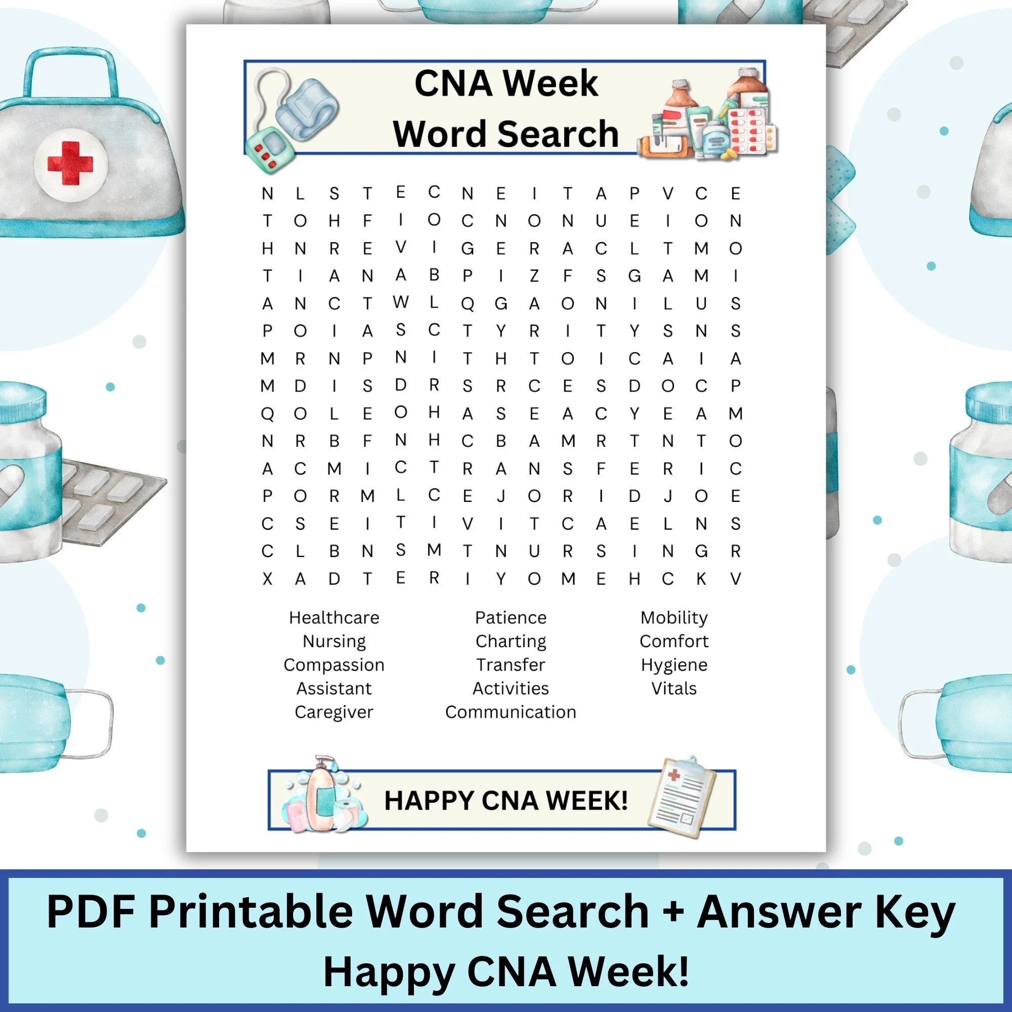 CNA Week Word Search Game Printable Nursing Home Activity PDF Download Etsy