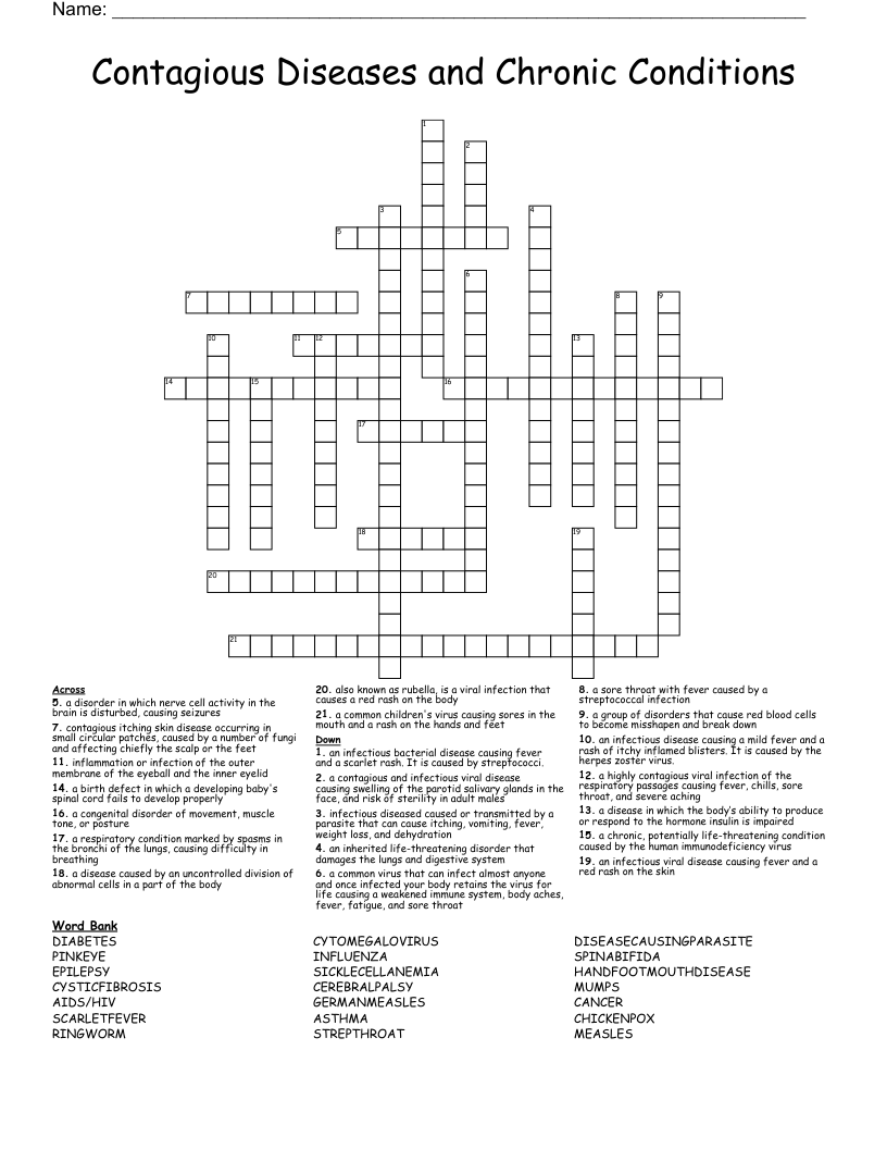 Contagious Diseases And Chronic Conditions Crossword WordMint