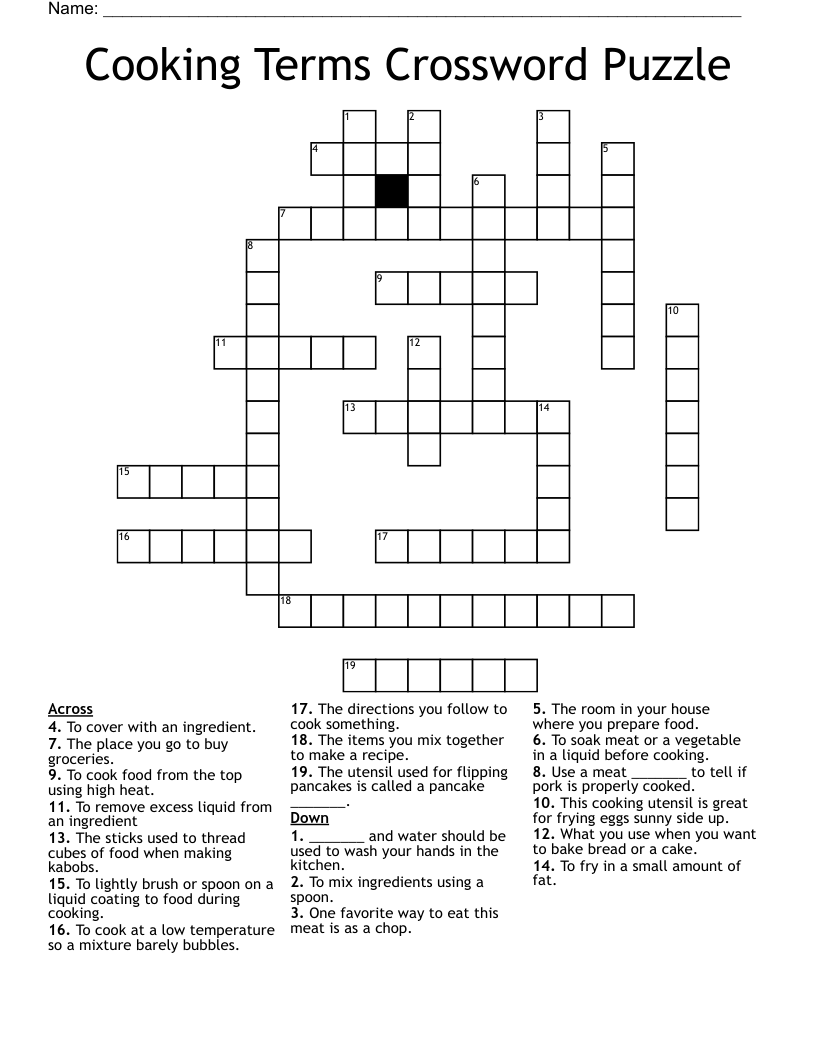 Cooking Terms Crossword Puzzle WordMint Cooking Terms Crossword Puzzle WordMint