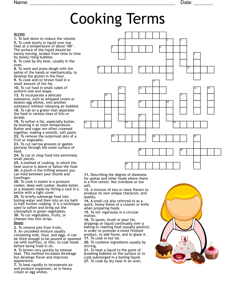 Cooking Terms Crossword WordMint Cooking Terms Crossword WordMint