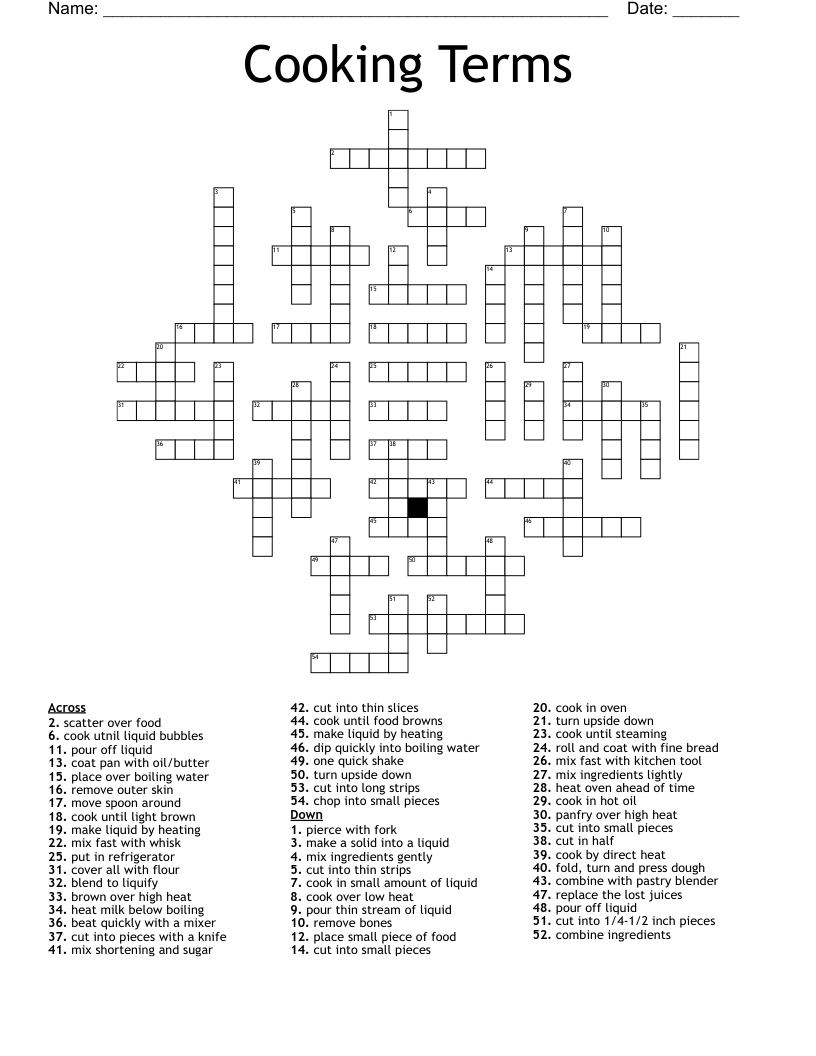 Cooking Terms Crossword WordMint