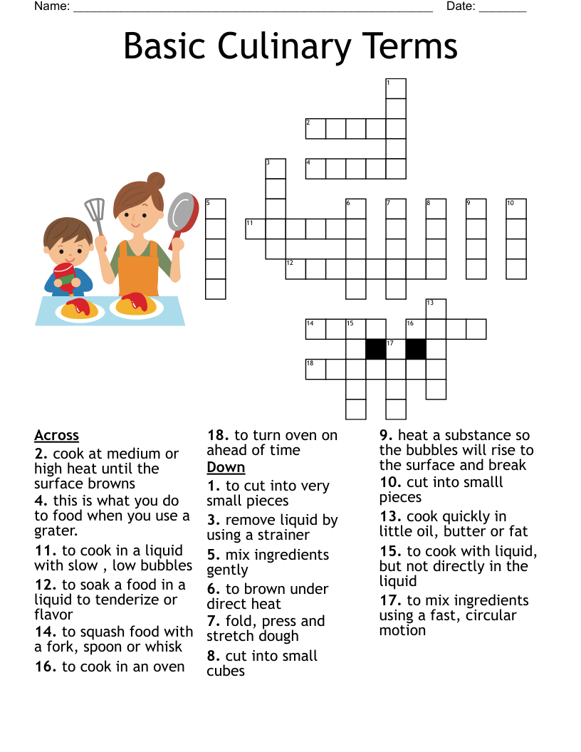 Cooking Vocabulary Crossword WordMint