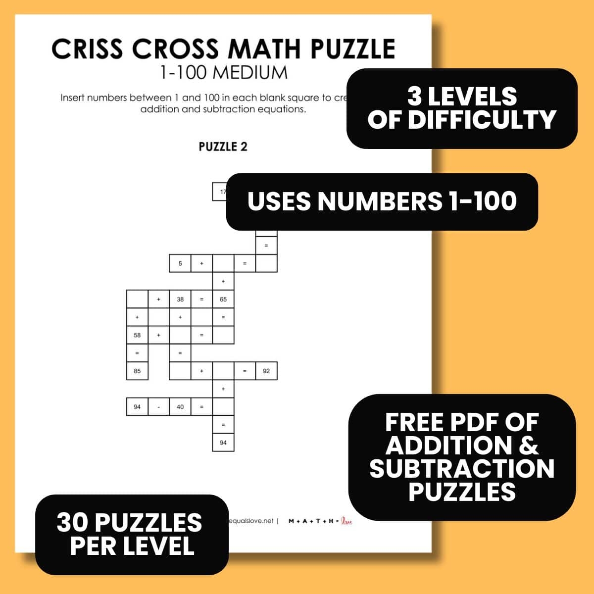 Criss Cross Math Puzzles 1 50 Math Love