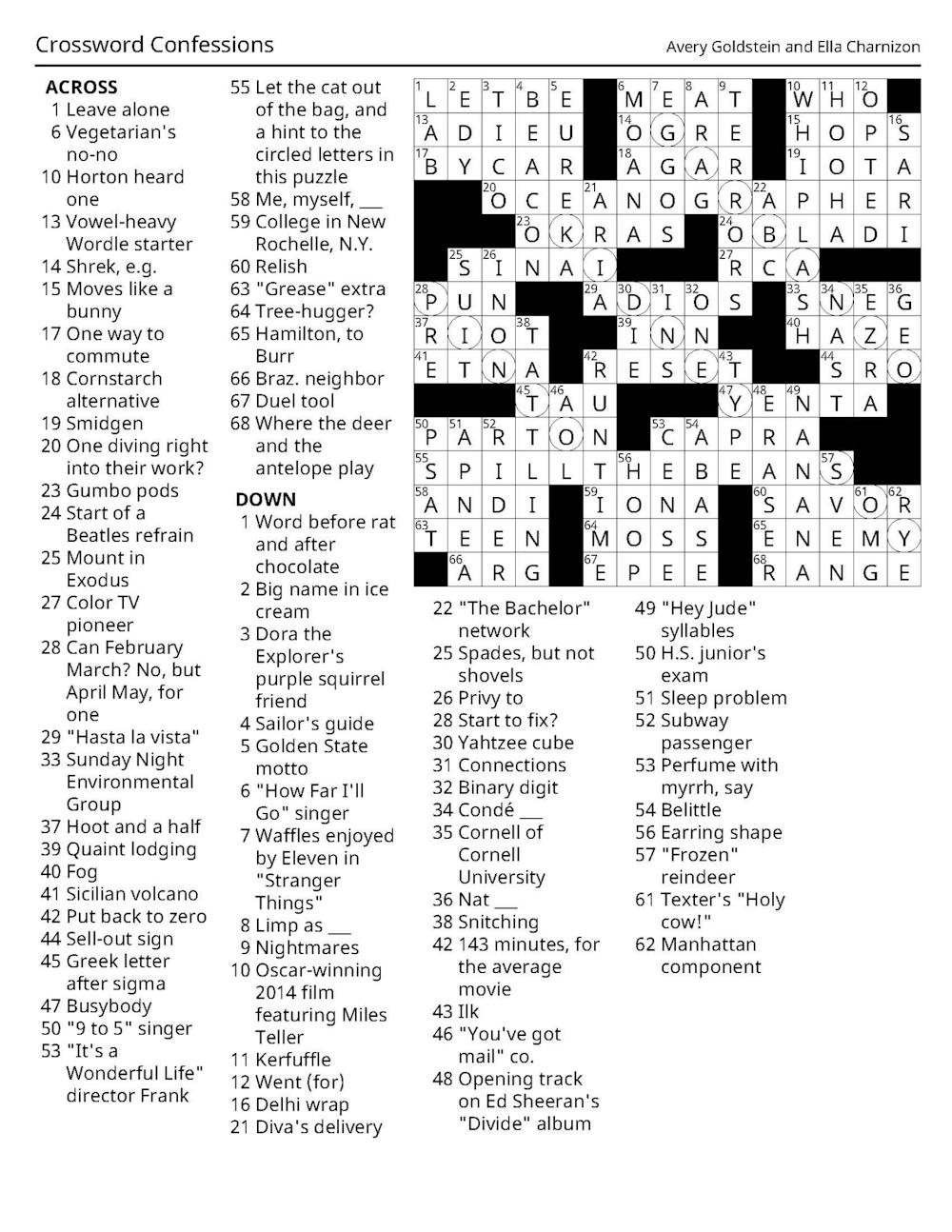 Crossword 05 09 2024 Solution The Middlebury Campus