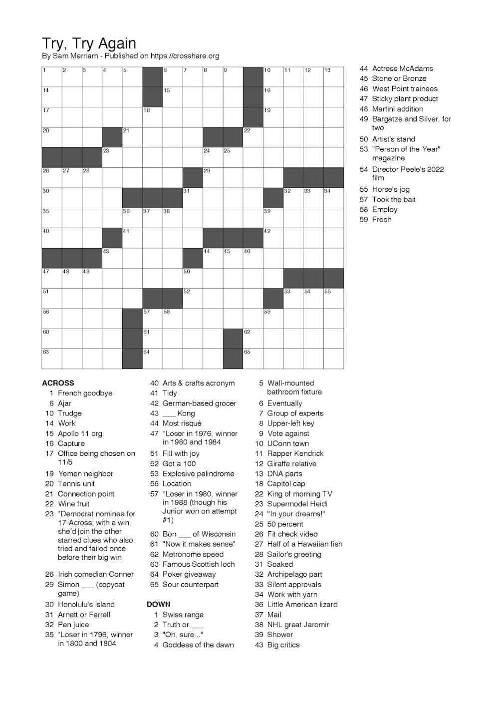 Crossword 10 24 2024 The Middlebury Campus