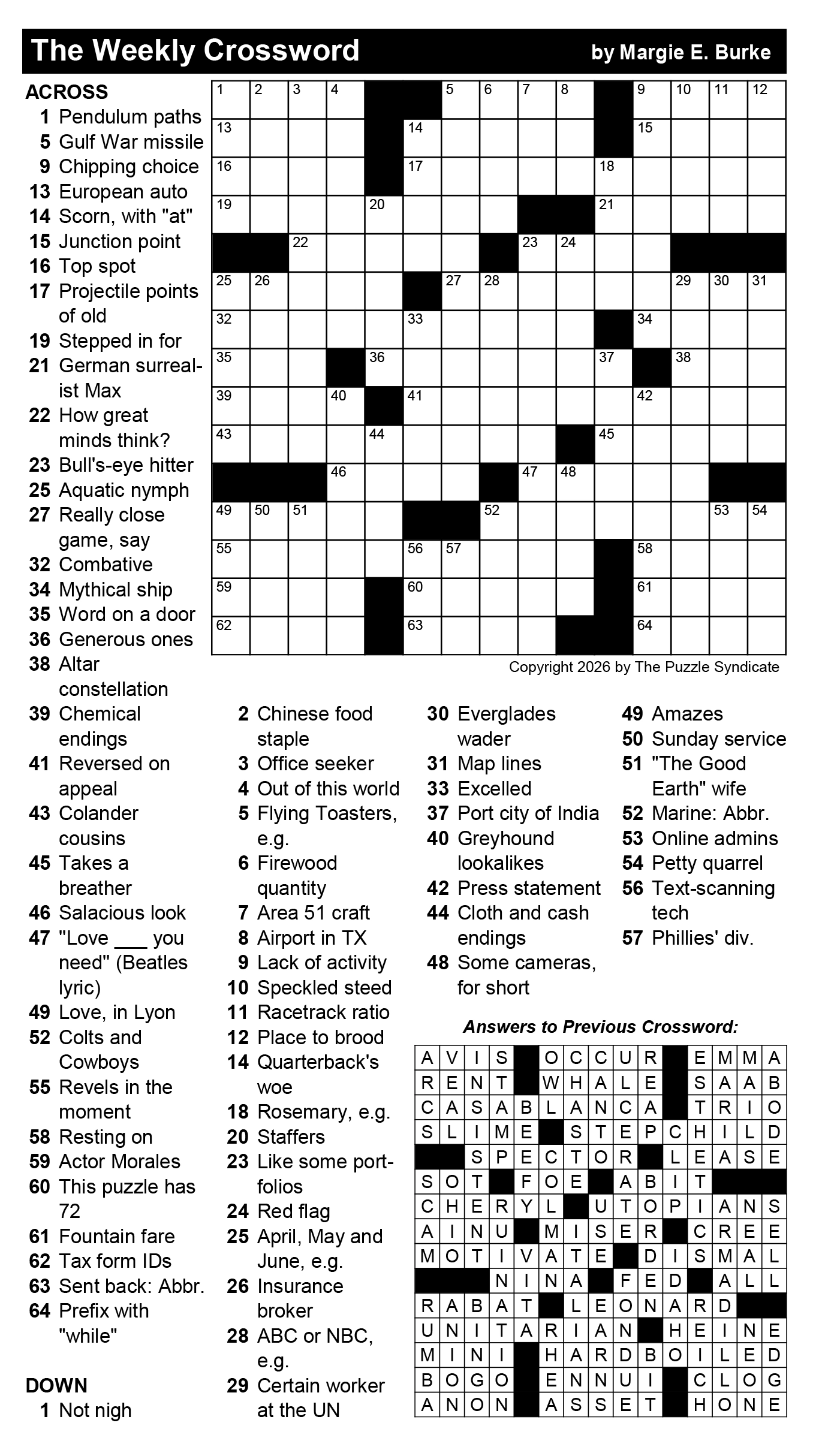 Crossword April 10 2026 The Austin Chronicle