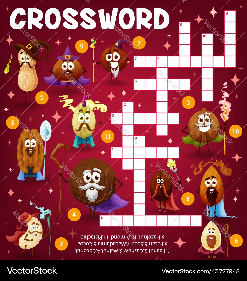 Crossword Education Quiz Worksheet Cartoon Nuts Royalty Free Vector VectorStock