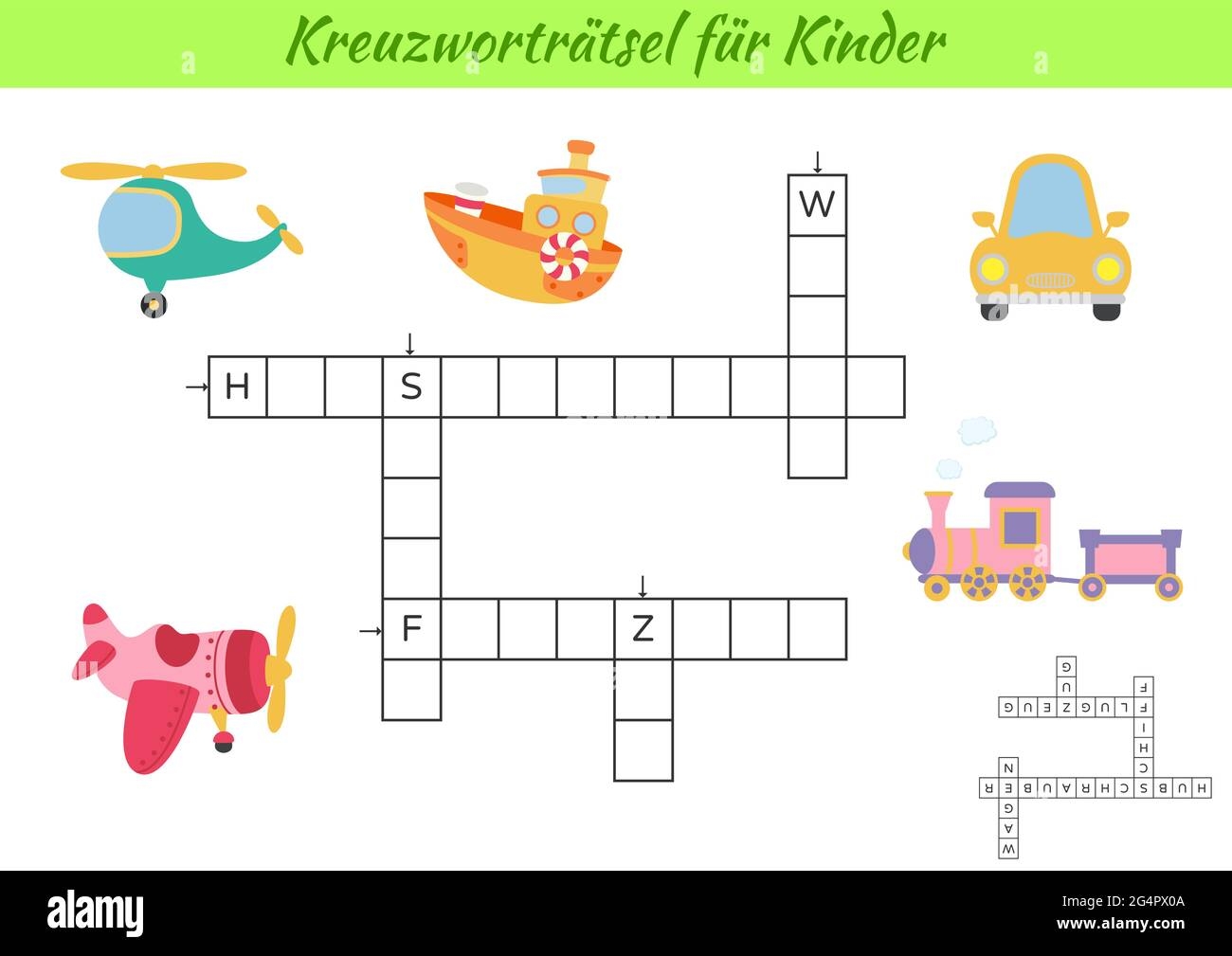 Crossword For Kids In German With Pictures Of Transport Educational Game For Study German Language And Words Children Activity Printable Worksheet Stock Vector Image Art Alamy