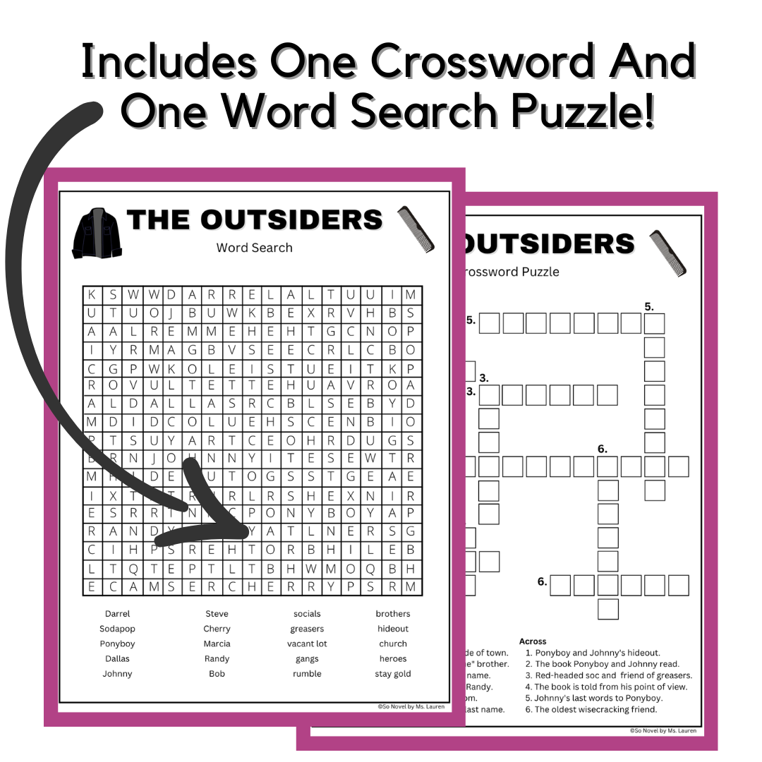 Crossword Puzzle And Word Search For The Outsiders By S E Hinton Made By Teachers