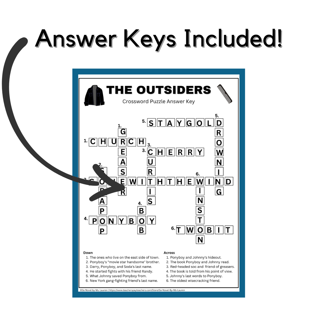 Crossword Puzzle And Word Search For The Outsiders By S E Hinton Made By Teachers