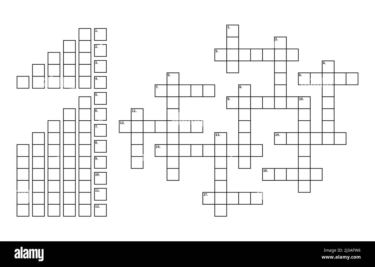 Crossword Puzzle Game Grid Vector Constructor Find A Word Quiz Worksheet Empty Grids Of White And Black Squares For 17 Words With Numbers Crossword Puzzle Or Brain Teaser Template Stock Vector Image